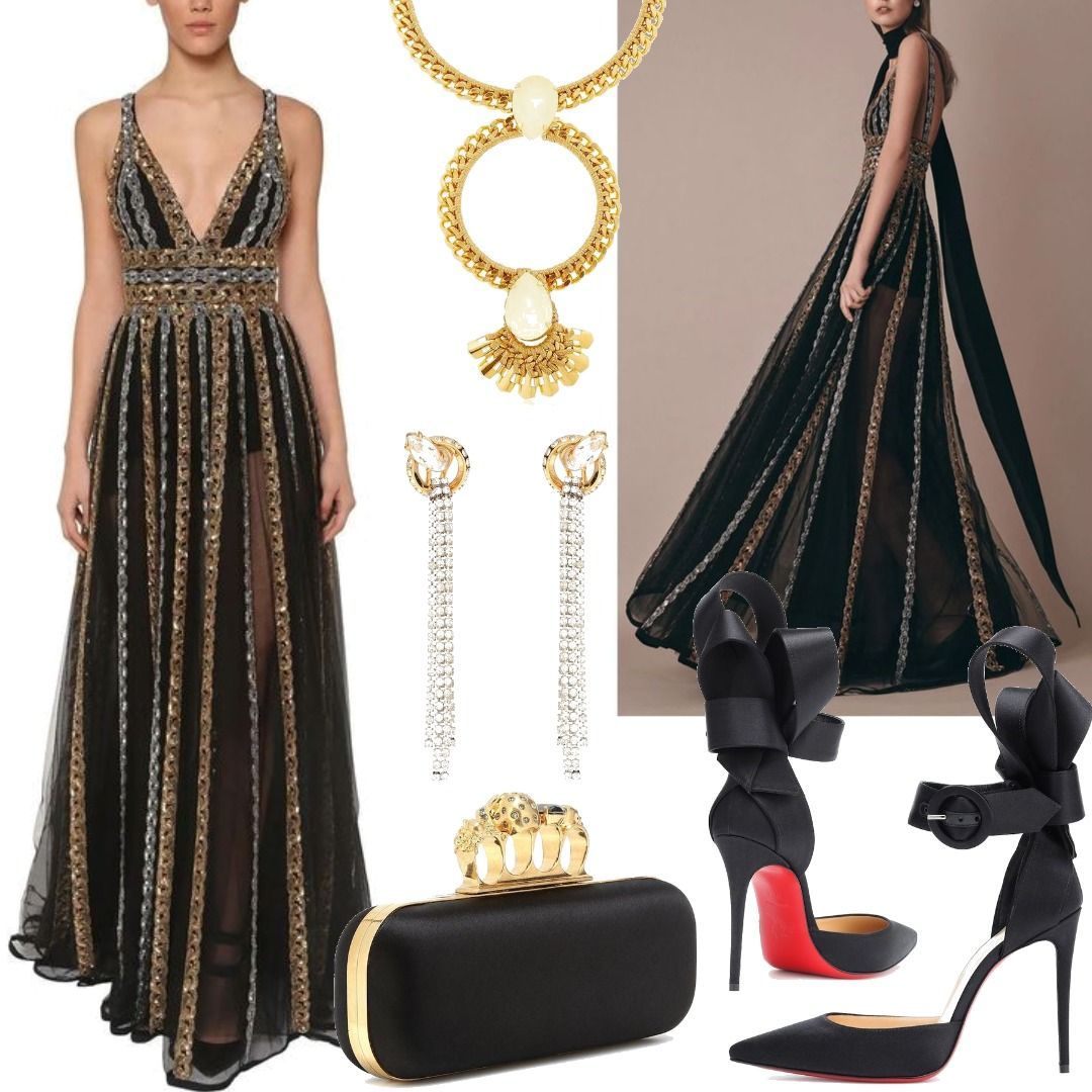 elie saab dress black Sequin Embroidered Long Dress – ELIE SAAB main image 0